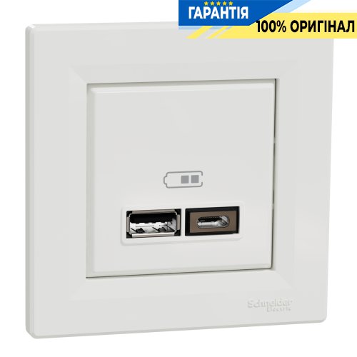 Розетка USB тип А+С 2,4А, Schneider Electric Asfora EPH2700321, біла