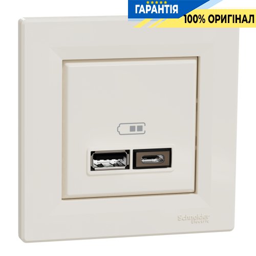Розетка USB тип А+С 2,4А, Schneider Electric Asfora EPH2700323, крем