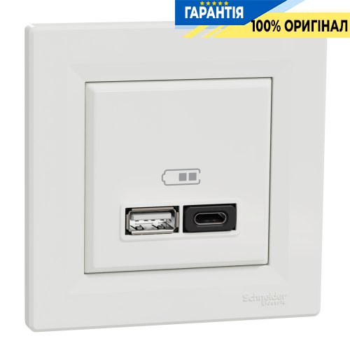 Розетка USB А+С, 3 А, 45 Вт, біла, Schneider Electric Asfora EPH2700421, білий