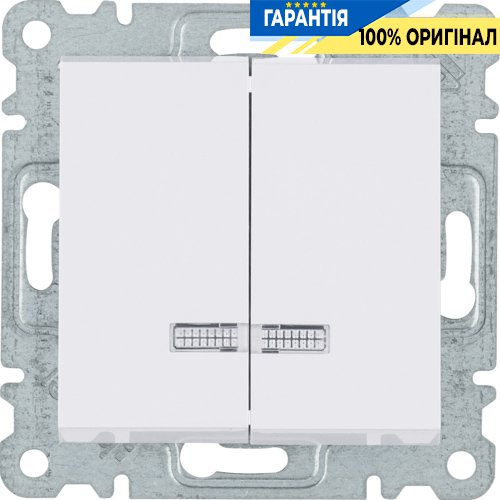 Выключатель 2-клавишный с подсветкой Hager Lumina 2 WL0240, «белый глянцевый»