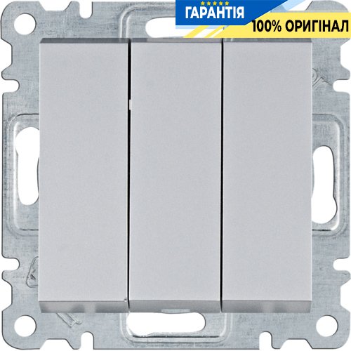 Выключатель 3-клавишный 10АХ/230В Hager Lumina WL0072, «серебро»