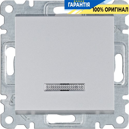 Выключатель с подсветкой 1-кл. универсальный 10АХ/230В Hager Lumina WL0222, «серебро»