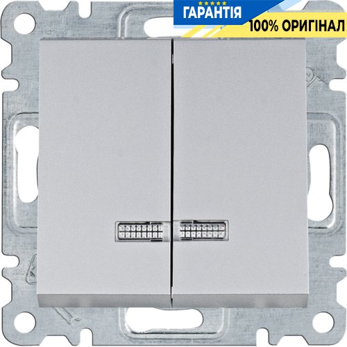 Выключатель с подсветкой 2-клавишный 10АХ/230В Hager Lumina WL0242, «серебро»