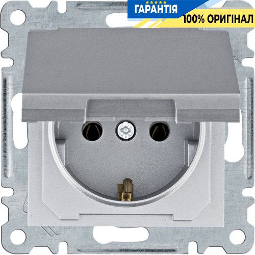 Розетка с з/к с крышкой 16А/230В Hager Lumina WL1152, «серебро»