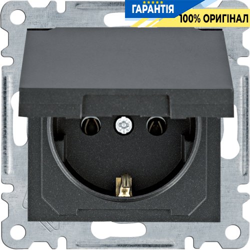 Розетка с з/к с крышкой 16А/230В Hager Lumina WL1153, «черная»