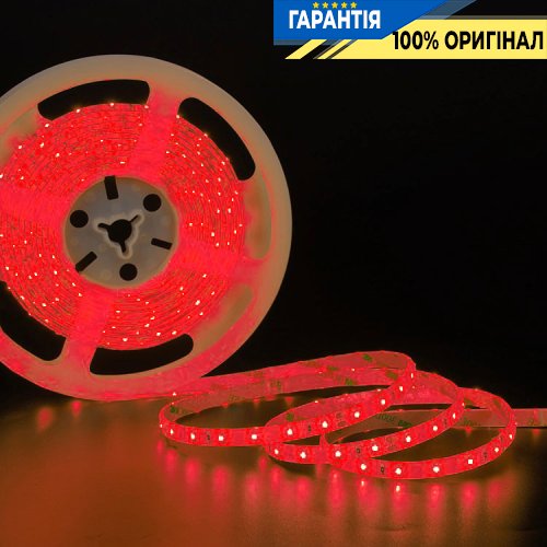 Стрічка світлодіодна 60 Led/m Red 12V, 5.5Вт, IP33 CRI80 e-pcb Rishang 8034 2835-60-IP33-R-8-12 RN0860TA-B червоне світло