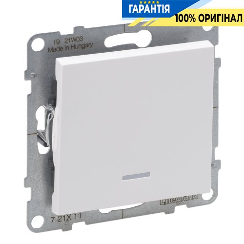 Вимикач 1-кл з підсв. (пруж.клеми) 10А/250V Legrand Suno 721111 білий