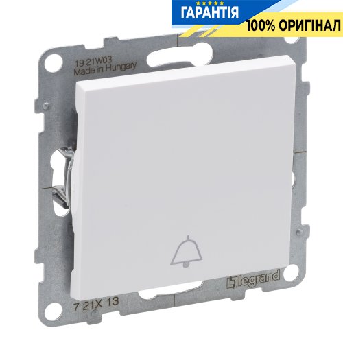 Кнопка 1-кл с символом "Звонок" (пружин.клеммы) 6A/250V Legrand Suno 721113 белый