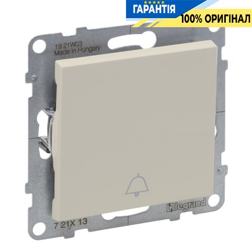 Кнопка 1-кл з символом "Дзвінок" (пруж.клеми) 6A/250V Legrand Suno 721213 слонова кістка