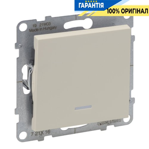 Перемикач з підсв. 1-кл (пруж.клеми) 10А/250V Legrand Suno 721216 слонова кістка