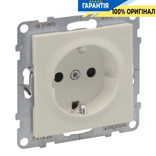 Розетка с з/к и шторками (пружин.клеммы) 16А/250V Legrand Suno 721220 слоновая кость