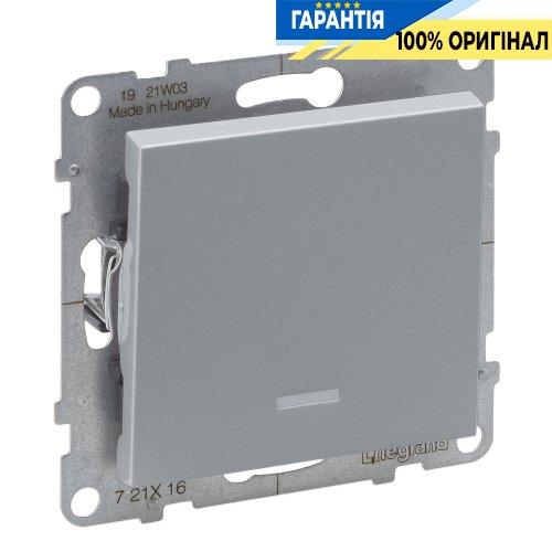 Переключатель с подсв. 1-кл (пружин.клеммы) 10А/250V Legrand Suno 721316 алюминий