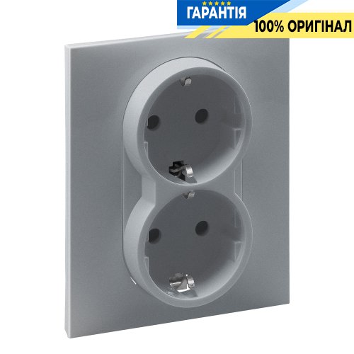 Розетка 2-я. с з/к и шторками (пружин.клеммы) 16А/250V Legrand Suno 721326 алюминий