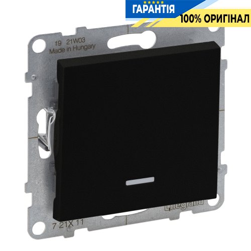 Вимикач 1-кл з підсв. (пруж.клеми) 10А/250V Legrand Suno 721411 чорний