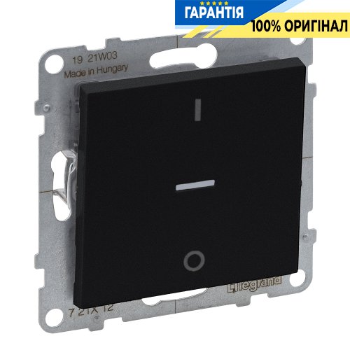 Вимикач 1-кл 2-полюсий з підсв. (гвинт. клеми) 10А/250V Legrand Suno 721412 чорний