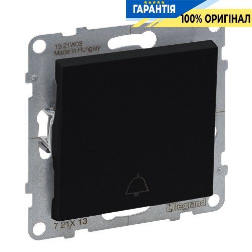 Кнопка 1-кл с символом "Звонок" (пружин.клеммы) 6A/250V Legrand Suno 721413 черный