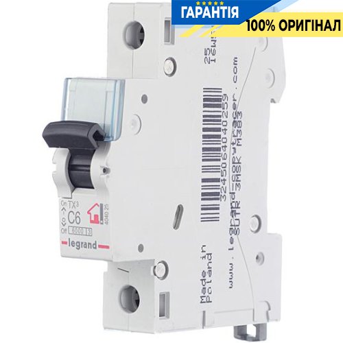 Автоматический выключатель Legrand TX&#179; 1-П С6, 6кА, арт.: 404025