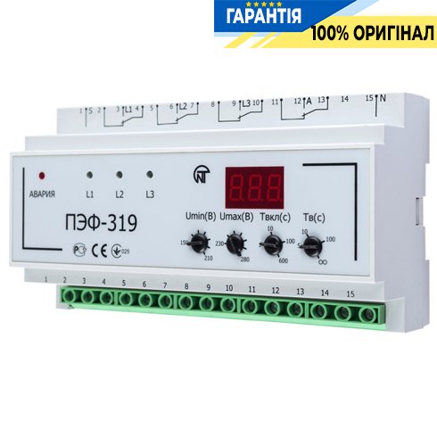 Автоматический электронный переключатель фаз ПЭФ-319 (1-фазный АВР) Novatek (Новатек)