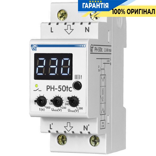 Реле напряжения 1ф 50А din РН-50tc с термозащитой Novatek (Новатек) NTRN05002
