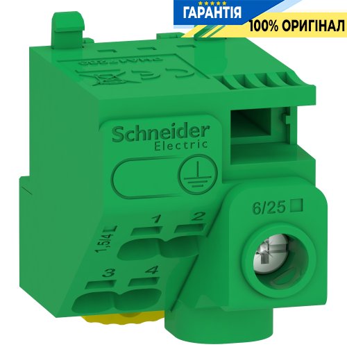 Клемний блок PE, 5 виходів, 1x25 мм² + 4x4 мм², Schneider Electric LGYT1E05