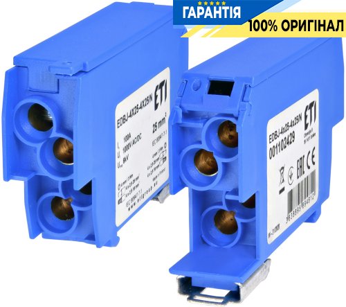 Розподільний блок EDBJ-4x25-4x25/N (100A, 1000V AC/1500V DC, IN: 4x25, OUT: 4x25, синій) ETI 1102429
