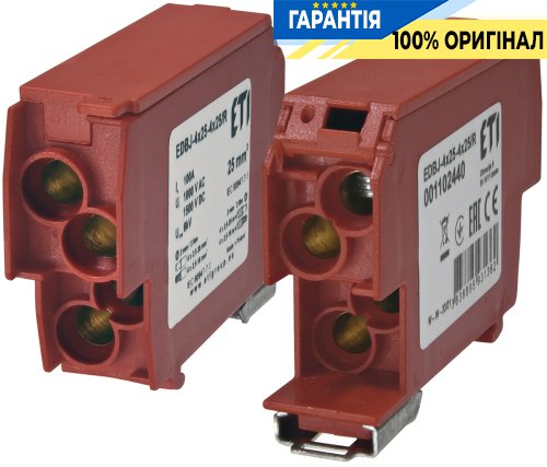 Розподільний блок EDBJ-4x25-4x25/R (100A, 1000V AC/1500V DC, IN: 4x25, OUT: 4x25, червоний) ETI 1102440