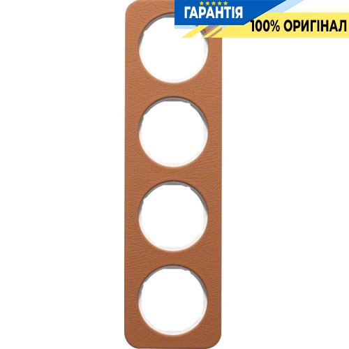 Рамка 4-я коричневый/полярная белизна (глянцевый), кожа, R.1, Berker 10142369