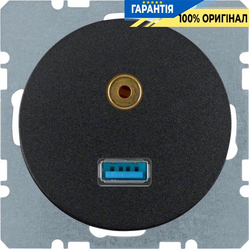 Розетка USB/3.5мм аудио, черный R.1, R.3, Berker 3315392045