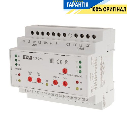 Контролер АВР F&F SZR-278 3P+N 4ПК 50-350V AC 8А для двох ліній живлення