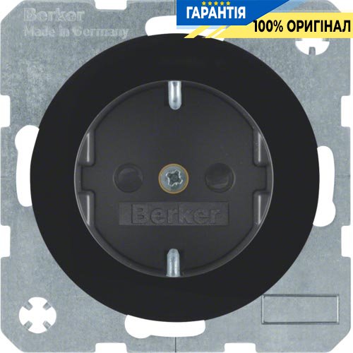 Розетка з з/к і захисними шторками, 16А/250В, чорний (глянцевий), R.1, R.3, Berker 47232045