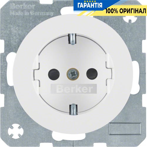 Розетка з з/к і захисними шторками, 16А/250В, полярна білизна (глянцевий), R.1, R.3, Berker 47232089