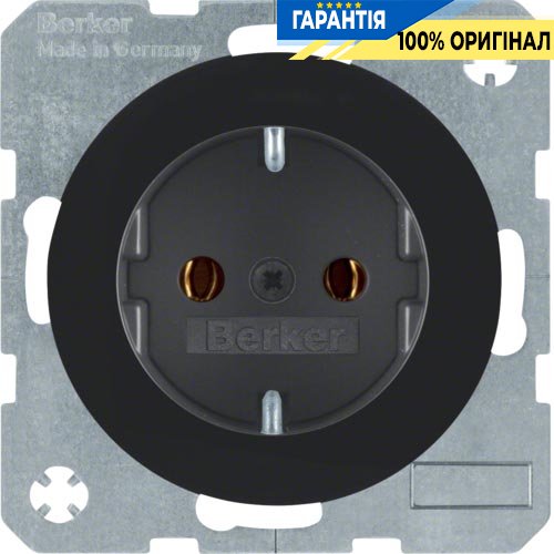 Розетка с заземляющим контактом, 16А/250В, чёрный (глянцевый), R.1, R.3, Berker 47432045