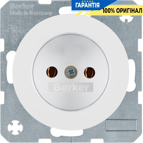 Розетка без заземлюючого контакту, 16А/250В, полярна білизна (глянцевий), R.1, R.3, Berker 6167032089