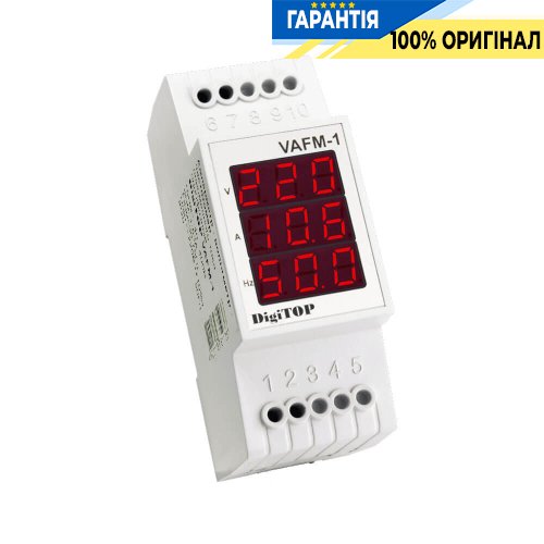 Амперметр-вольтметр-частотомер DigiTop VAFM-1 1ф. 1А…63А / 40V…400V 30-75 Гц, DIN