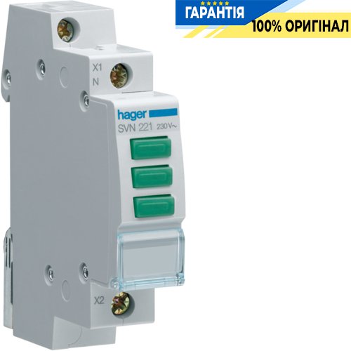 Тройной светодиодный индикатор 230В, 3 зеленых LED, Hager SVN221