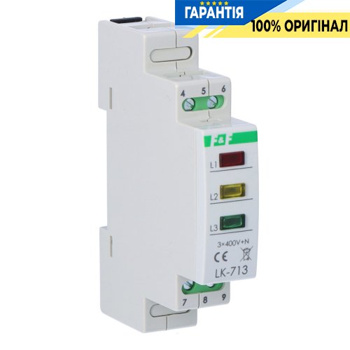 Індикатор живлення F&F LK-713K, 3 LED (зелений, червоний, жовтий), 3x230В N, 1 модуль