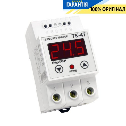 Терморегулятор DigiTop ТК-4T, диапазон +5…+40°С, DIN-рейка, 230В, 16А