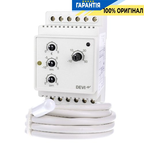 Електронний терморегулятор DEVI Devireg 316 (140F1075) DIN 16A/230V, 3680Вт, з датчиком, -10°…+50°C