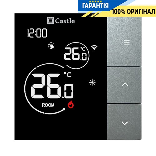 Програмований терморегулятор Castle АС620H +5°С...+45°C з датчиками підлоги та повітря, чорний
