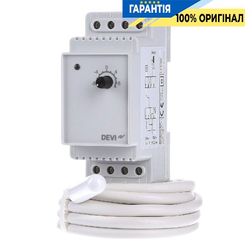 Терморегулятор Devi Devireg 330, діапазон -10…+10°C, 16A/230V, DIN-установка, з датчиком підлоги, артикул 140F1070