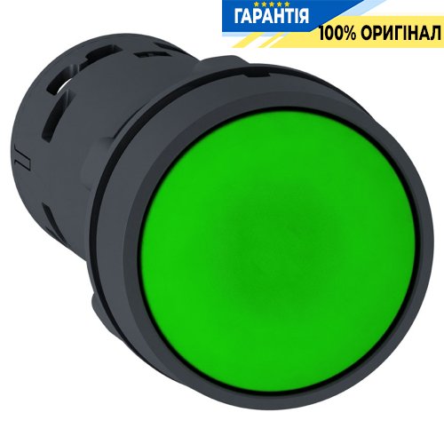 Кнопка Schneider Electric Harmony XB7, моноблочна, 22 мм, зелена, пластик, пружинне повернення, 1 Н.О. XB7NA31