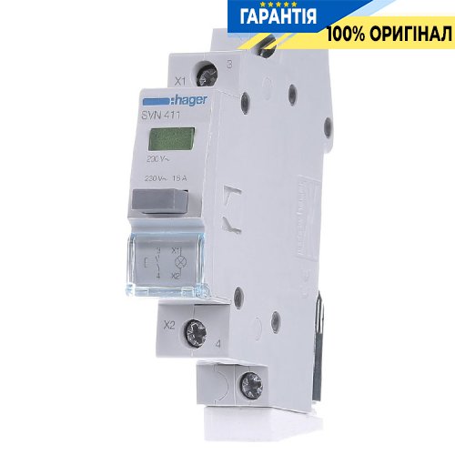 Вимикач кнопковий зворотний з зеленим індикатором 230В 16А 1НО Hager SVN411
