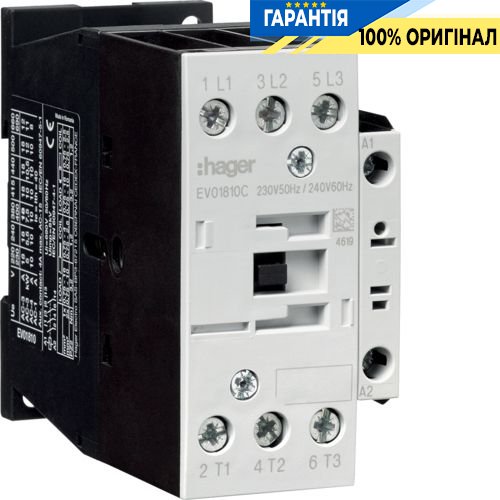 Контактор корпусний 3P+1НО 230В AC 18А AC-3 Hager EV01810C
