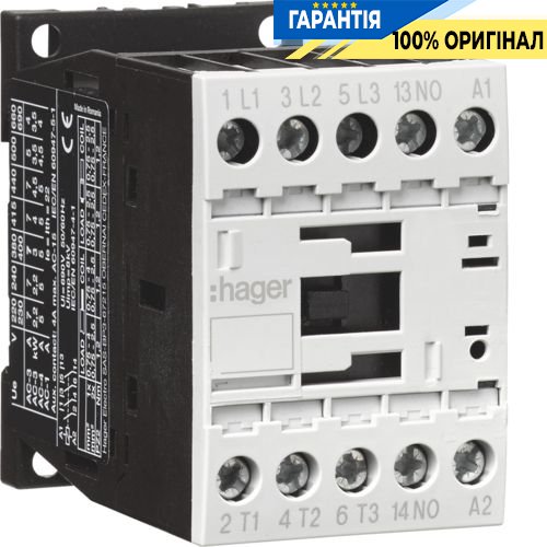 Контактор корпусний 3P+1НО, 24В DC, 9А AC-3, Hager EV00910E