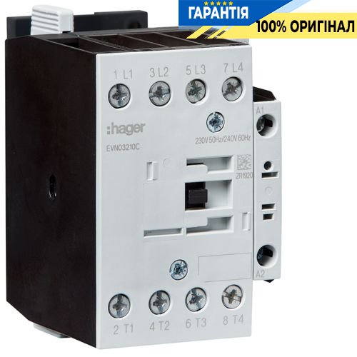 Контактор корпусный 4P + 1НО, 230В AC, 32А AC-1, Hager EVN03210C