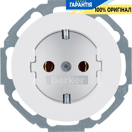 Розетка з заземлюючим контактом, 16А/250В, полярна білизна (глянсова), Berker R.Classic 47452089