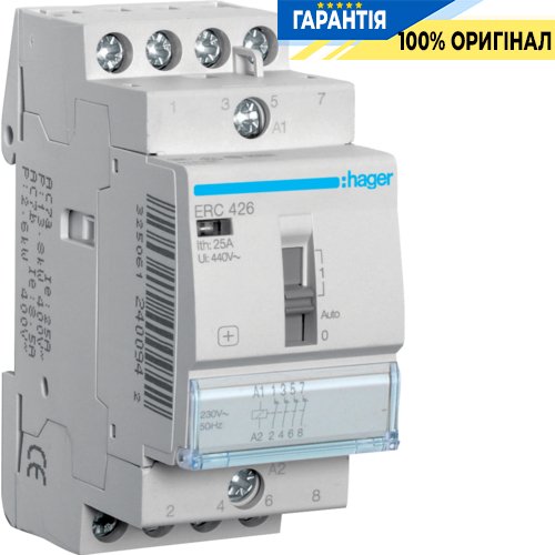 Контактор з ручним керуванням 25A, 4НЗ, 230В Hager ERC426