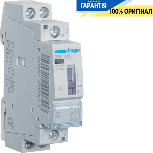 Контактор с ручным управлением 25A, 2НО, 8/12В Hager ERL225