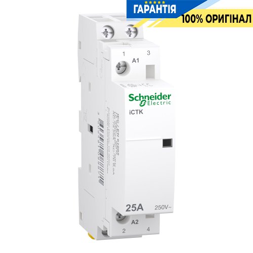 Контактор Schneider Electric 25A 250V 2НО котушка 230-240V AC DIN Acti9 iCTK A9C40225