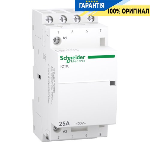 Контактор Schneider Electric 25A 400V 4НО котушка 220-240V AC DIN Acti9 iCTK A9C40425